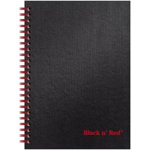 Black n' Red Notebook, Business Journal, 8-1/4" x 5-1/4", 70 Sheets, Ruled, Optik Paper, Scribzee App, Hardcover, Wirebound, Black (L67000)