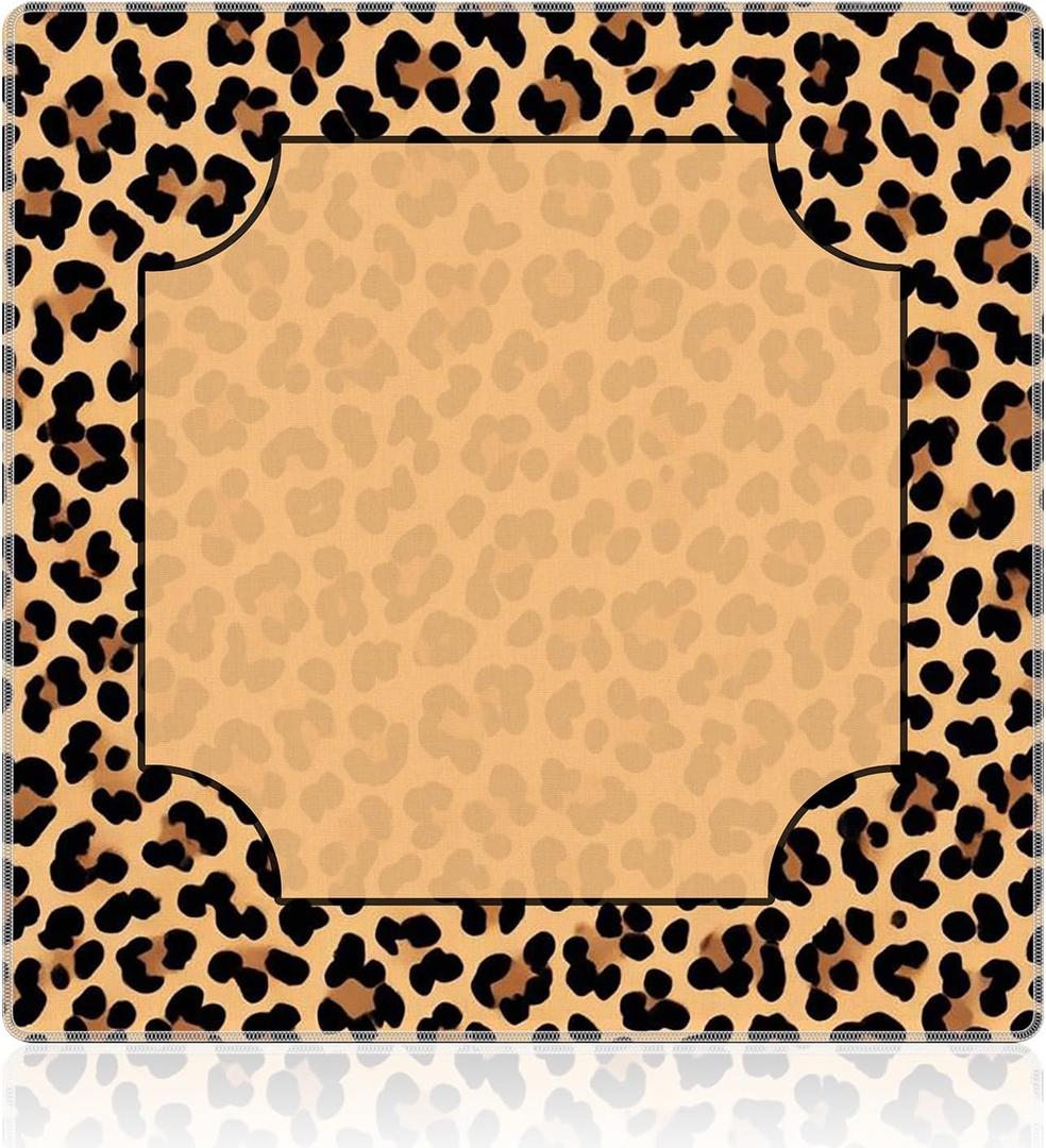 Brown Leopard Print Mahjong Mat 31.5"x31.5", Preppy Funky Y2K Cheetah Animal Print Non-Slip Noise Reduction Gaming Mat for American Mahjong Poker Card Board Games Dominoes