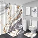 Nkzply 4 Pcs White Marble Shower Curtain Set Grey Bathroom Sets with Shower Curtain and Rugs Gold Modern Abstract Bathroom Decor Accessories Gray Bathroom Rugs Toilet Lid Cover with Hooks