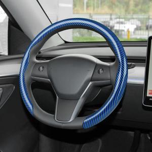 Frani Leather Steering Wheel Cover,Universal Fit 15 Inch-Premium Non-Slip Breathable Comfort Grip for Cars Trucks SUVs,Anti-Slip Durable Interior Upgrade Carbon Fiber Pattern (Blue)