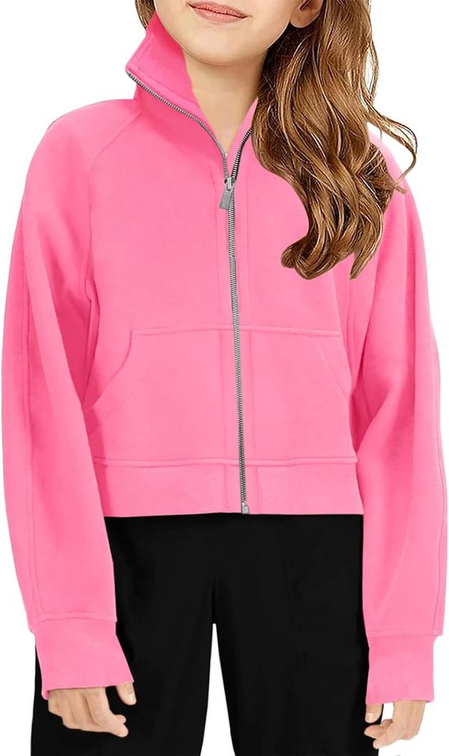 Meikulo Girls Zip Up Sweatshirt Kids Fashion Stand Collar Fleece Lined Jacket with Pockets 7-14 Years, 150
