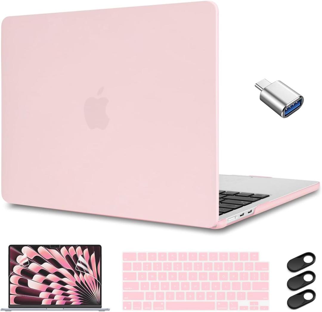 CISSOOK Baby Pink Case for MacBook Air 15 Inch 2023 2024 2025 Release, Plastic Chalk Pink Hard Shell Cover with Keyboard Cover Screen Protector for MacBook Air 15 M2 M3 M4 Model A2941 A3114 A3241