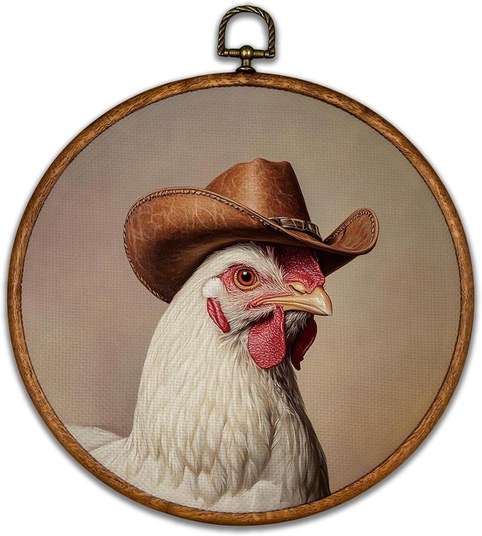 KSDUT Western Chicken Wall Art Decor - Preppy Trendy Southwestern Country Wall Art Canvas Frame Hanging Prints, Retro Vintage Rustic Wall Art Decor for Farmhouse Home Dorm Decorations 10"x10"