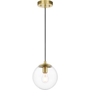 XiNBEi Lighting Globe Pendant Light, Mid Century Modern Kitchen Pendant Lighting Over Island with Clear Glass Brass Light Fixture for Sink Entryway Bedroom XB-P1259-SB