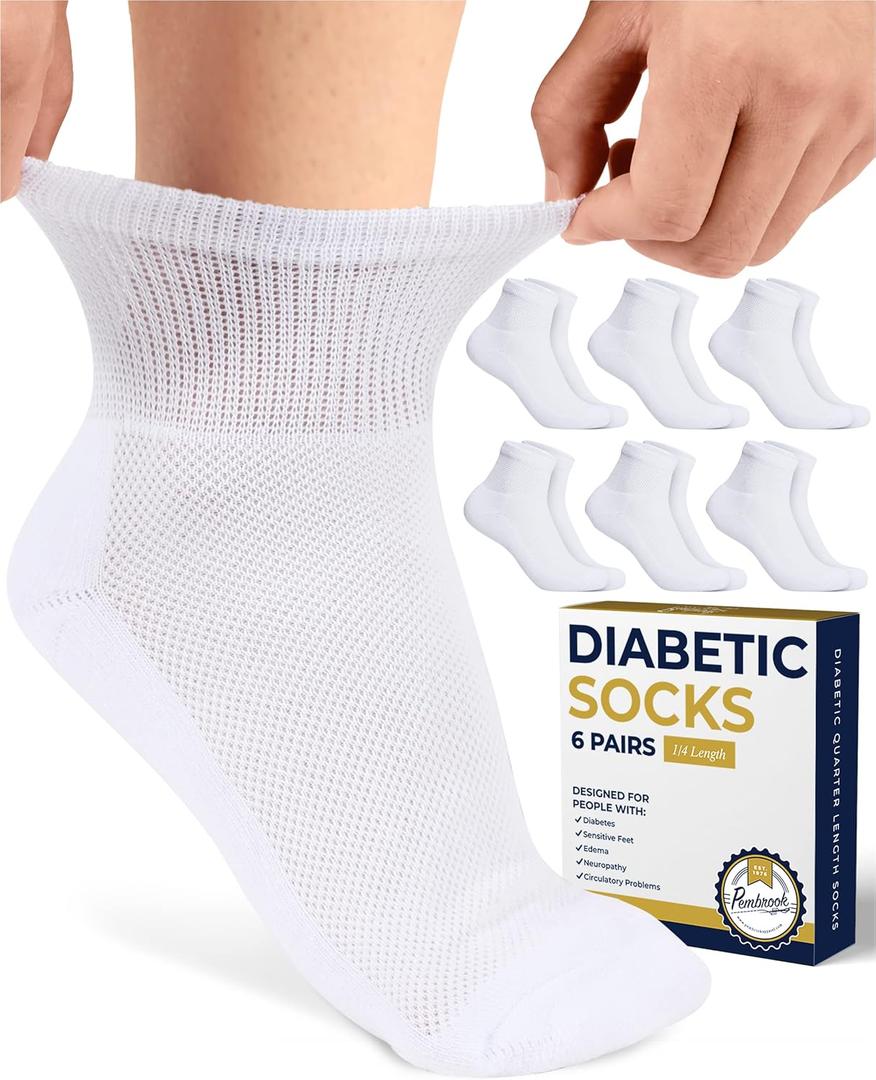 Diabetic Ankle Socks for Men & Women | 6 Pairs Wide Non Binding Socks Quarter Length | Edema Neuropathy Socks for Women & Men, Medium