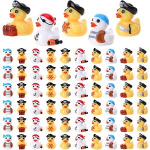 60 Pcs Mini Pirate Resin Ducks Pirate Figures Toy Tiny Resin Ducks Miniature Figures for Crafts Party Favors Dollhouse Christmas Decoration