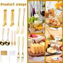 18 Pieces Cheese Butter Spreader Knives Set Charcuterie Accessories Stainless Steel Spreader Knives Charcuterie Boards Utensils Mini Serving Tongs Spoons and Forks for Pastry Making (Golden)
