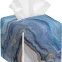 Tissue Box Cover Blue and Grey Marble Leather Tissue Box Holder Cube Paper Case Cover Facial Paper Organizer Dispenser for Bathroom, Vanity Countertop, Office Desk