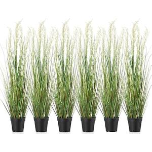 Jexine 6 Pcs 4 ft Tall Artificial Grass Plant Potted Artificial Greenery Floor Plants Faux Pampas Grass Tall in Pot for Housewarming Gift House Garden Bathroom Lobby Outdoor Decoration