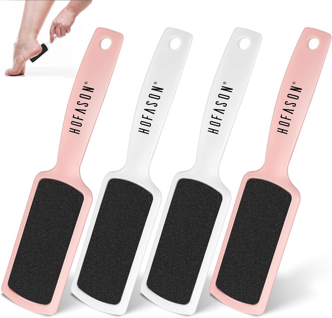 HOFASON 4Pcs Pedicure Foot Files Callus Remover, Double Sided Feet Rasp for Dead Skin Professional Scrubber Pedicure Tools for Feet at Home or Salon Care (Pink&White)