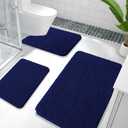 OLANLY Bathroom Rugs Sets 3 Piece, Soft Absorbent Chenille Bath Mats and U-Shaped Contour Toilet Rug, Quick Dry, Home Decor Accessories, Bath Mat Set for Bathroom (36"x24"+24"x16"+24"x20", Navy)
