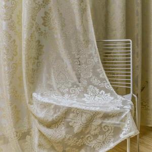 Grommet Damask Velvet Devore Jacquard Semi Sheer Window Treatment Curtain Panel for Living Room Bedroom Curtain Panel, 1 Panel (Damask-Beige, W52 x H96 Inches)