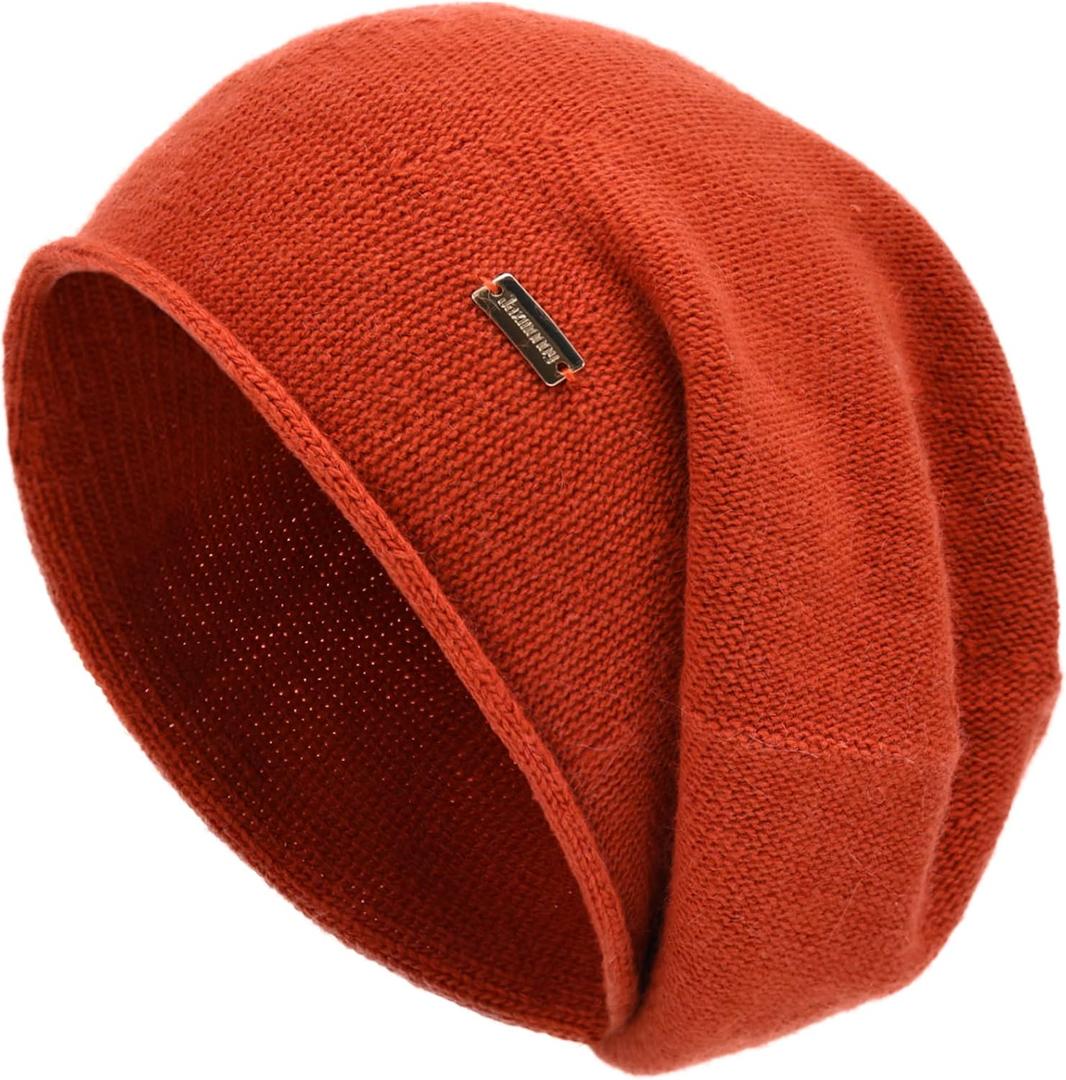 jaxmonoy Slouchy Knit Beanie Hat for Women Winter Soft Warm Ladies Laightweight Slouch Knitted Skull Beanies Cap (Orange)