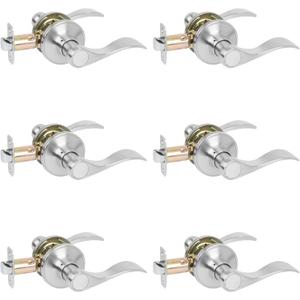 HOSOM 6 Pack Door Handle Interior Passage Door Levers No Locking Hallway Closet Doors Knobs Handle Set Keyless Wave Style Lever Door Handles Satin Nickel Door Knob
