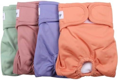 JoyDaog Female Dog Diapers for Small Dogs,4 Pack Reusable Washable Premium Puppy Diapers for Heat,Incontinence,Period Doggy Nappies,S