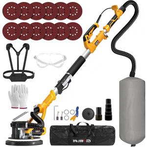 GEVEELIFE Drywall Sander, 880W 7.33A Electric Drywall Sander with Vacuum Dust Collector, 5 Variable Speed 1000-2100RPM, LED Light, Foldable & Extendable Handle, 12 Sanding Discs