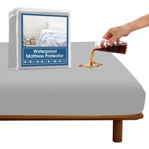 SPRINGSPIRIT Full Size Waterproof Mattress Protector, Full Mattress Cover Pad Waterproof with Deep Pocket up to 14, Full Size Bed Fitted Sheet, Gray Color