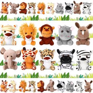 Leitee 10 Pcs Mini Safari Stuffed Animals Bulk 4.8'' Small Jungle Plush Stuffed Animals Toy Lion Tiger Elephant Giraffe Forest Plush Keychain for Theme Party Favor Classroom Award Birthday Baby Shower