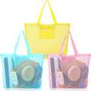 3 Pcs Mesh Beach Bags Portable Mesh Shower Beach Toy Bag With Drawstring Extra Large Tote Hanging Toiletry Bath Organizer for Camping Swimming Gym Travel