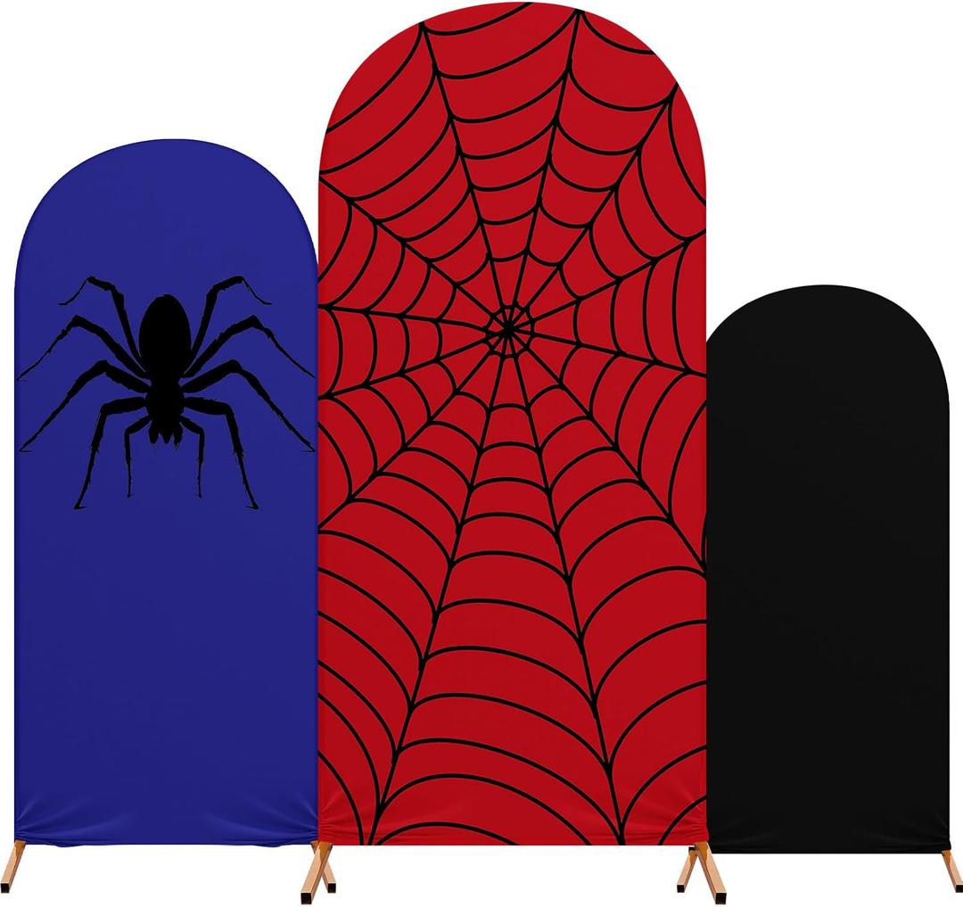 Spider Web Theme Arch Backdrop Cover 3 Set - 4ft/ 5ft/ 6ft Wedding Arch Covers Spandex Backdrop Stand for Wedding Birthday Banquet Ceremony Photography Party Decoration(Classic)