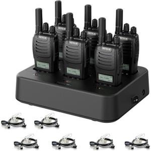 Retevis H777D Long Range Walkie Talkies with Earpiece, LCD Screen, Portable FRS Two-Way Radios, USB-C, 6 Way Gang Charger, Handheld Walkie Talkie for Hotel Church Retail(6 Pack)