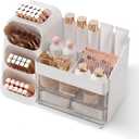 Booklov Makeup Organizer for Vanity, Large Capacity Cosmetic Display Case with Clear Acrylic Drawer, Countertop Beauty Storage Holder for Skincare, Brush Eyeshadow Lipstick Counter Desk, Crystal White