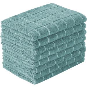 Microfiber Dish Towels - Soft, Super Absorbent and Lint Free Kitchen Towels - 8 Pack (Lattice Designed Lake Blue Colors) - 26 x 18 Inch