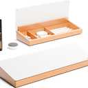 Glass Desktop Whiteboard with Wood Organizer for Small Office Accessories, Aesthetic Desk Dry Erase White Board with Drawer for Home Office Cubicle, Marker & Eraser Included, Yeoux