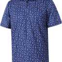 Golf Shirts for Men Dry Fit Short Sleeve Print Performance Moisture Wicking Polo Shirt (Small, Navy Lavender)