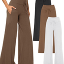 1/3 Pack Wide Leg Yoga Pants for Women, Comfy Lounge Pajama Sweatpants Loose Causal Palazzo with Pockets, 2XL