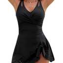 CiCiBird Women's Tummy Control One Piece Swimsuit Cutout Scalloped Hem Swim Dress Modest Slimming Bathing Suit Black L
