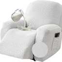 Gennia Waterproof Recliner Chair Cover,Stretch Reclining Sofa Covers with Pockets,Washable Lazy Boy Recliner Slipcovers,Leakproof Couch Protector for Kids, Pets, Dog and Cat (1 Seat, Ivory-White)