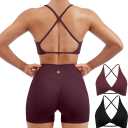 SUUKSESS Women 2 Piece Open Back Strappy Sports Bra Pack Twist V Neck Workout Crops (Small, #2 Wine Red & Black)