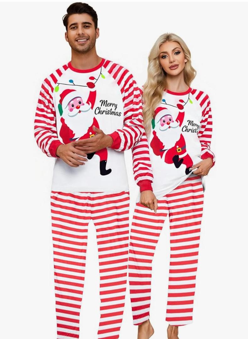 MNLYBABY Couple Christmas Pajamas Matching Sets Christmas Pjs Women Xmas Holiday Long Sleeve 2 Piece Set Men Size 150