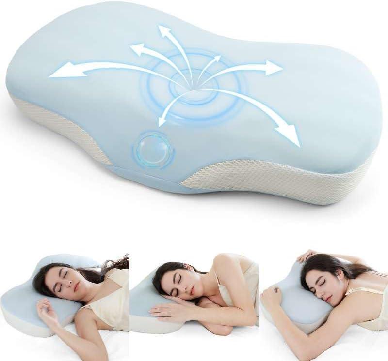 Zmarthumb Cervical Pillow for Neck and Shoulder Support, Memory Foam Ergonomic Contour Orthopedic Bed Pillows with Adjustable Height & Breathable Pillowcase for Side, Back, Stomach Sleepers(Blue) (Cloud Bean)