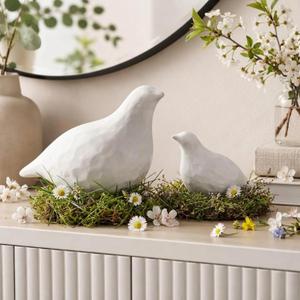AceOrbit Set of 2 Large Bird Decor Big White Terracotta Bird Statue Figurine 11.8'' 6.7'' Birds Sculpture for Home Decor Boho Decorative Ornaments Gifts for Spring Bedroom Cabinets Table Desktop Shelf