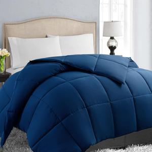 EASELAND All Season Queen Size Soft Quilted Down Alternative Comforter Reversible Duvet Insert with Corner Tabs,Winter Summer Warm Fluffy,Navy,88x88 inches (Dark Blue)