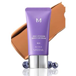 MISSHA M PERFECT COVER SERUM BB CREAM No.33 Tan -Tan with Warm Undertone, BB Cream by Cardi B Pick, Skin Tint, Tinted Moisturizer, Skin Care Foundation Makeup, Korean Makeup, 1.18 Fl oz