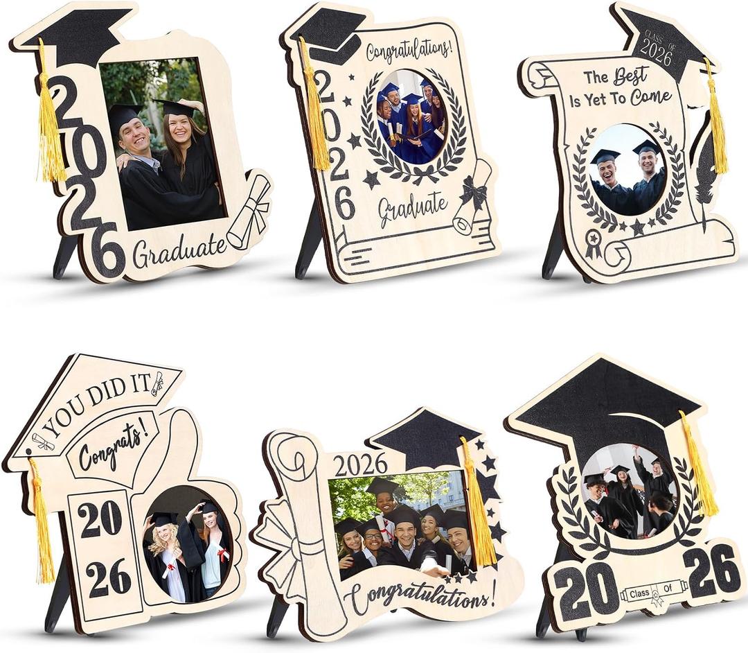 Yalikop 6 Pcs 2026 Graduation Tassel Photo Frame for 4 x 6 Inch Pictures, Wooden Inspirational Graduation Picture Frame Class of 2026 Shadow Box Graduate Gift for Friend Party Decoration (Modern)