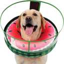 Inflatable Dog Cone, Watermelon Donut Collar After Surgery, Donut Cone with Detachable Anti-Licking Shield, Soft Recovery Collar for Large Medium Pets Does Not Block View, L