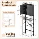 Kalrin Over The Toilet Storage Cabinet with Fluted Wave Doors and Adjustable Shelf, Wood Over Toilet Storage Rack with Drain Basket, Freestanding Bathroom Organizer for Balcony Laundry, Pure Black, 23.62" W x 66.54" H x 9.45" D