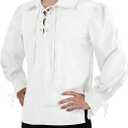 Karlywindow Men's Medieval Pirate Shirts Lace Up Stand Collar Wide Cuff Halloween Costume Shirt Tops
