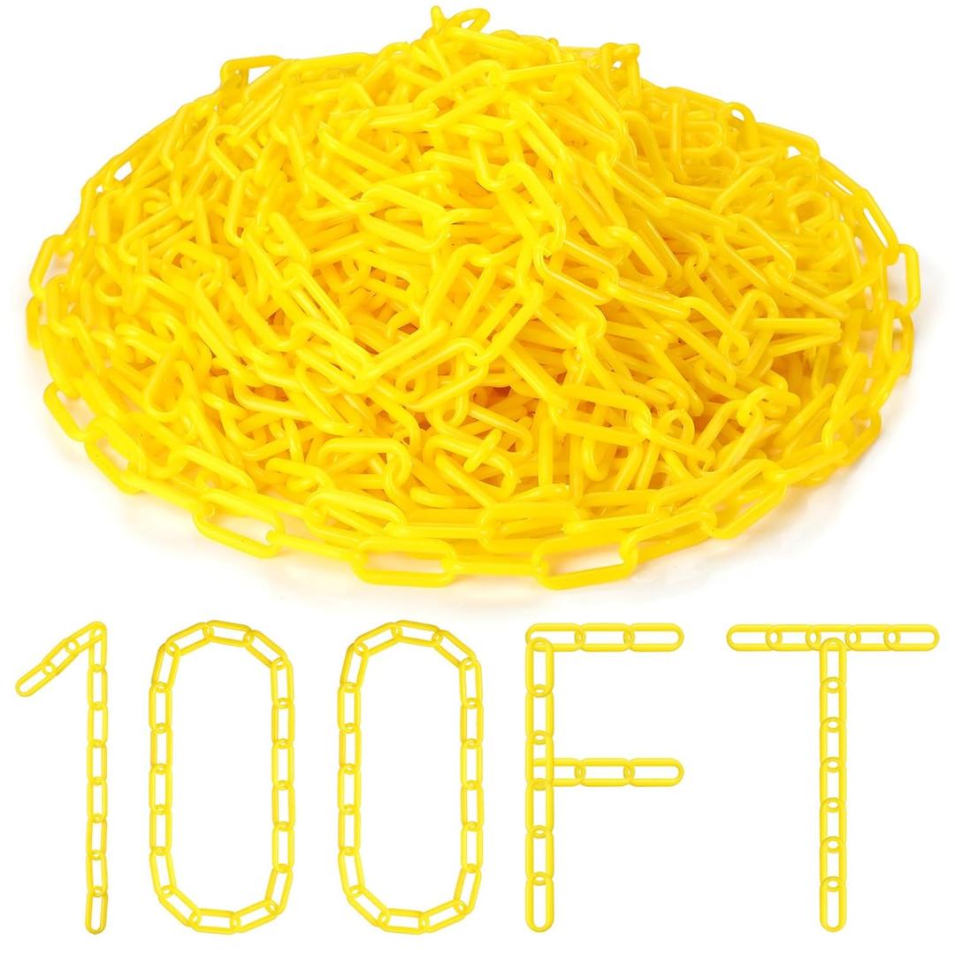 Vicenpal 100ft Plastic Barrier Chain Yellow Plastic Chain Links Weatherproof Safety Link Crowd Control Barriers Garden Fence Decoration (1 Pieces)