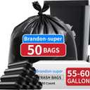 Brandon-super 55-60 Gallon Trash Bags, 50 count, Sturdy & Tear-Resistant Commercial Can Liners 55 Gallon, Large Garbage Bags, Large Black Trash Bags for Commercial, Lawn and Leaf Bags