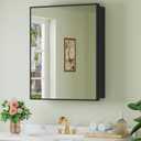 Buruis 24" x 30" Framed Medicine Cabinet with Mirror, Recessed or Wall Mounted Bathroom Cabinet, Adjustable Tempered Glass Shelves, Left/Right Open Reversible, No Assembly Required, Black, 24 x 30 inch Single Door