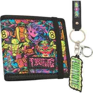 Fortnite Wallet and Keychain Set for Boys, Teens with Coin Purse, Key Ring, Card Holder, Bill Compartment, Cool Travel Wallet, Gamer Gifts for Boys (Black)