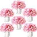 Leinuosen 6 Set Artificial Hydrangea Flowers and Plastic Vases Set Centerpieces Table Decorations Silk Fake Hydrangea Full Flowers Heads with Stems Bulk for Wedding Home Baby Shower (Pink)