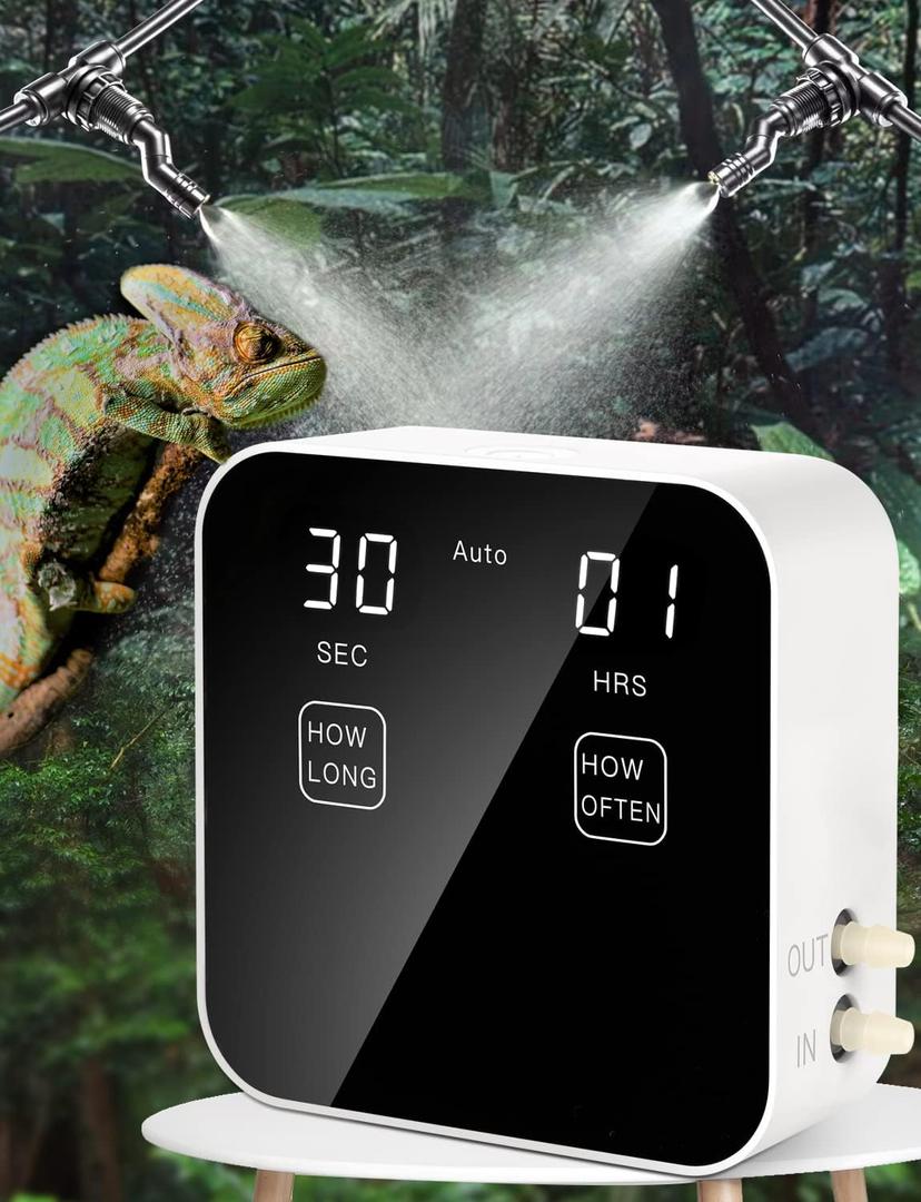 Reptile Mister Automatic, Quiet Reptile Misting System with Timer, Reptile Fogger Humidifiers with Fine Water Mist Nozzles, Terrarium Mister Humidifiers with Water Shortage Protection (Touch 2nd Gen - Upgraded Version)