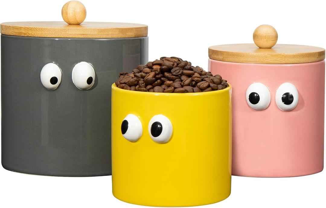 FavorFlavor 3PCS Canister Sets for Kitchen Counter, 50OZ Jars with Airtight Lids Ceramic Coffee Canister Sets for Flour, Cereal, Tea, Sugar, Cookies Spicies Great Home Decor and Present