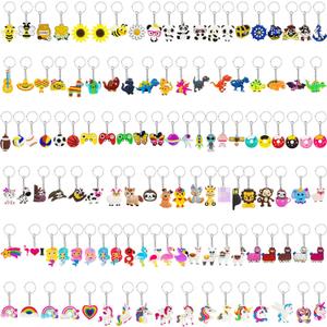 Highergo 120 Pcs Cartoon Keychains Bulk for Kids Cute Backpack Keyring Dinosaur Unicorn Astronaut Animal Rainbow Keychains for School Classroom Prizes Birthday Christmas Party Favors Gift